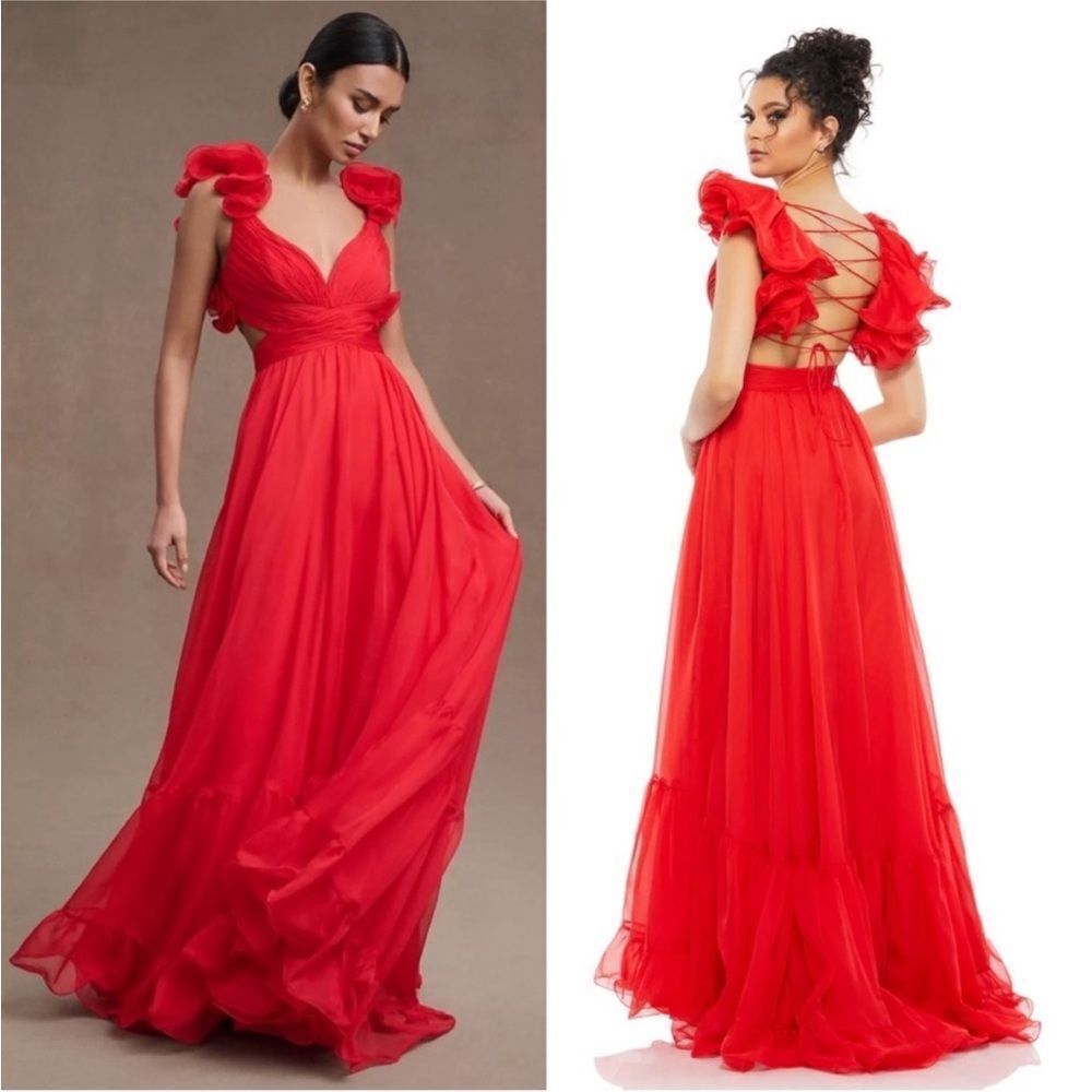Mac DuggalโRed Ruffle Gown $395